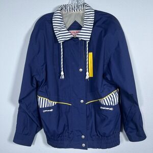 Vintage 80s 90s Womens Windbreaker Jacket M Nautical Preppy New England Summer